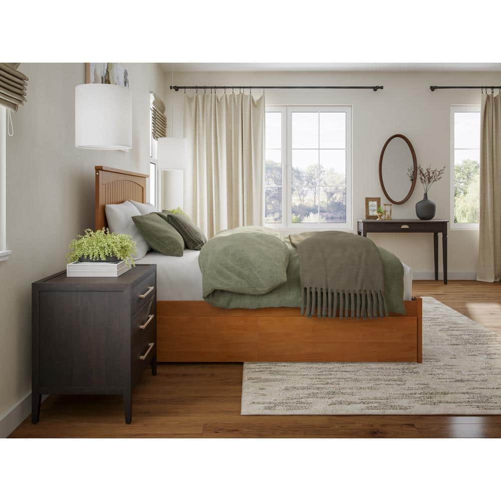 Nantucket Light Toffee Queen Wood Platform Bed with Storage Drawers