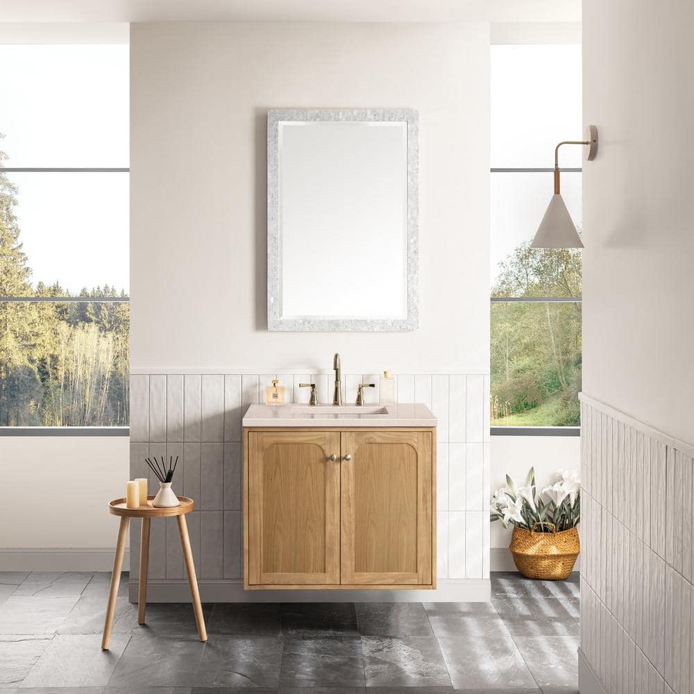 Laurent 30" Light Natural Oak Wall-Mount Single Vanity with Eternal Marfil Top