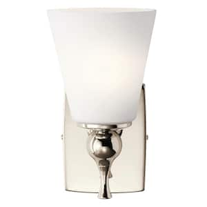 Cosabella 6 in. 1-Light Polished Nickel Bathroom Indoor Wall Sconce Light with Satin Etched Cased Opal Glass