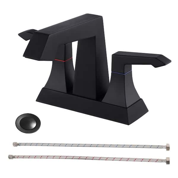 Satico 4 in. Centerset 2-Handle 3-Hole Deck-Mount Bathroom Faucet with Pop up Drain in Matte Black
