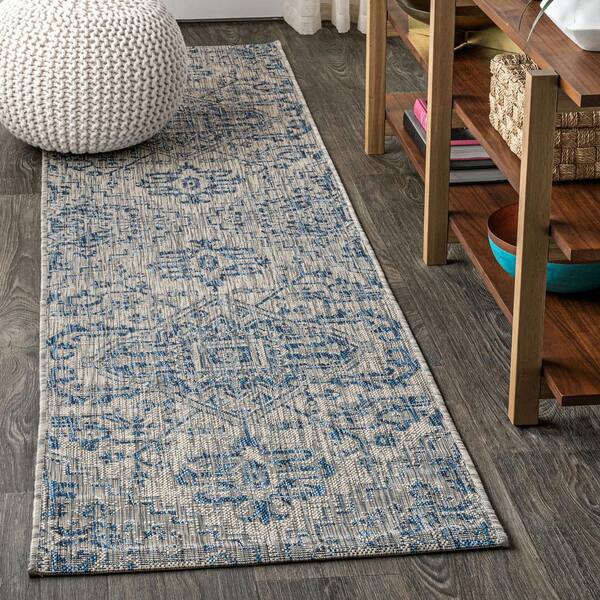 Linon Home Decor Boynton Navy and Ivory 2 ft. W x 3 ft. L Washable  Polyester Indoor/Outdoor Area Rug THDR04071 - The Home Depot