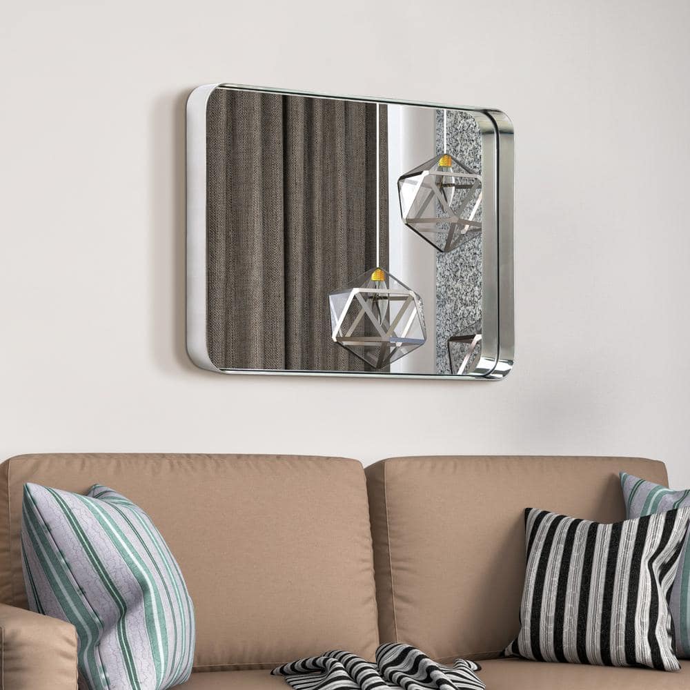 Sleek Silver Stainless Steel 22" x 30" Rectangular Wall Mirror