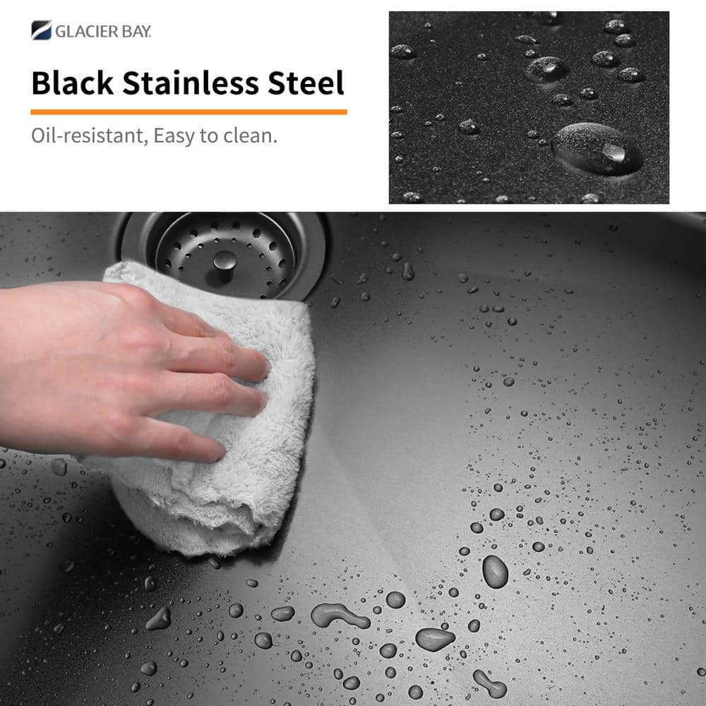 Gunmetal Black Stainless Steel Farmhouse Kitchen Sink with Faucet and Accessories