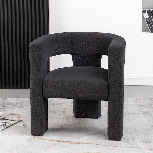 KINWELL Jet Black 28 in. Wide Boucle Upholstered Square Arm Chair