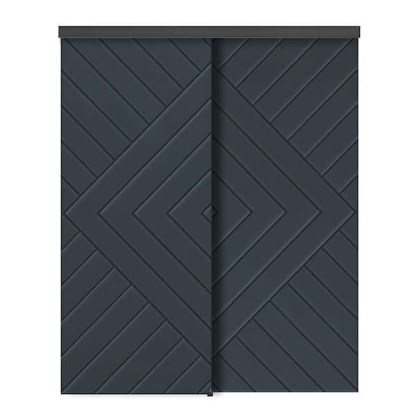 CALHOME 60 in. x 80 in. Hollow Core Charcoal Gray Stained Composite MDF Interior Double Closet Sliding Doors