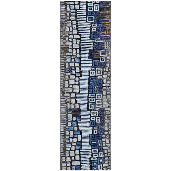 Mayfield Premium Machine Washable Abstract AMF2268 Pewter 2 ft. x 7 ft. Runner Rug