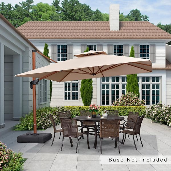 PURPLE LEAF 11 ft. Square All-aluminum 360° Rotation Wood pattern Cantilever Offset Outdoor Patio Umbrella in Beige