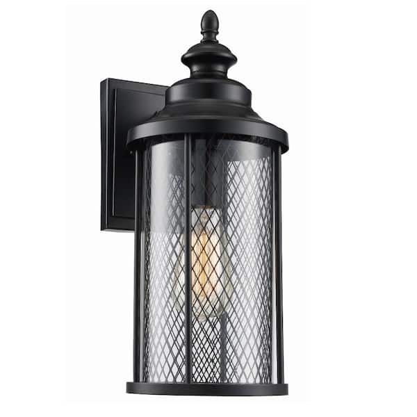 Bel Air Lighting Stewart 12 in. 1-Light Black Outdoor Wall Light Fixture with Mesh Frame and Clear Glass