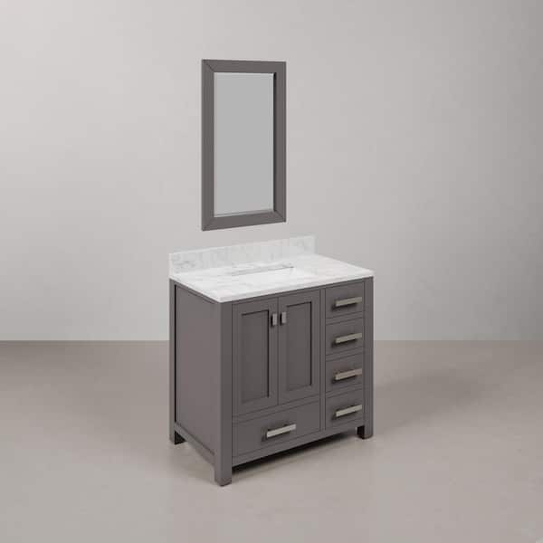 Madison 36 in.W x 21.5 in.D x 34 in.H Single Sink Bath Vanity in Cashmere Grey with Carrara White Marble Top and Mirror