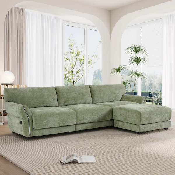 110 in. W Chenille Modular Sectional Sofa in. Green with Extra-Wide Seat Cushion, USB and Type-C Charger