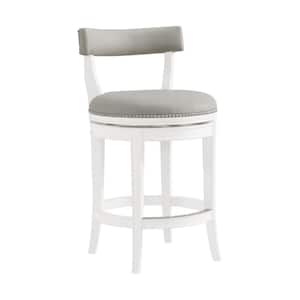 Hanover 37 in. White and Gray Rubberwood Swivel Counter Height Bar Stool With Cushioned Seat and Low Back