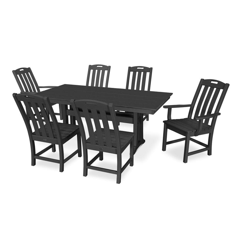 Charcoal Black 6-Person Farmhouse Trestle Outdoor Dining Set