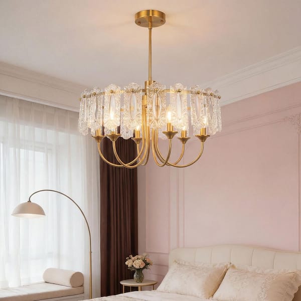 Emeritpro Modern 6 Light Natural Copper Chandelier with Clear