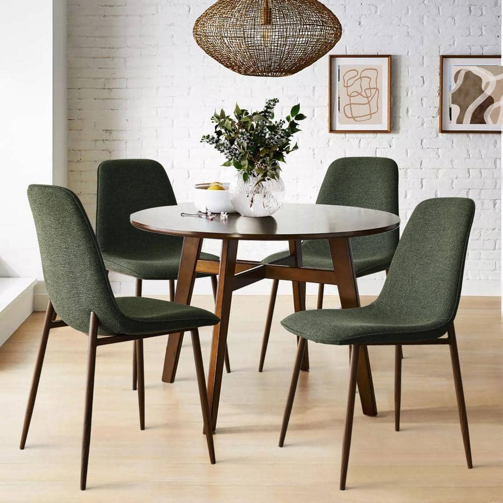 LAOTIES Green Upholstered Dining Chair with Walnut Metal Legs Set of 4 OSLO-CHAIR-WALNUT-GREEN