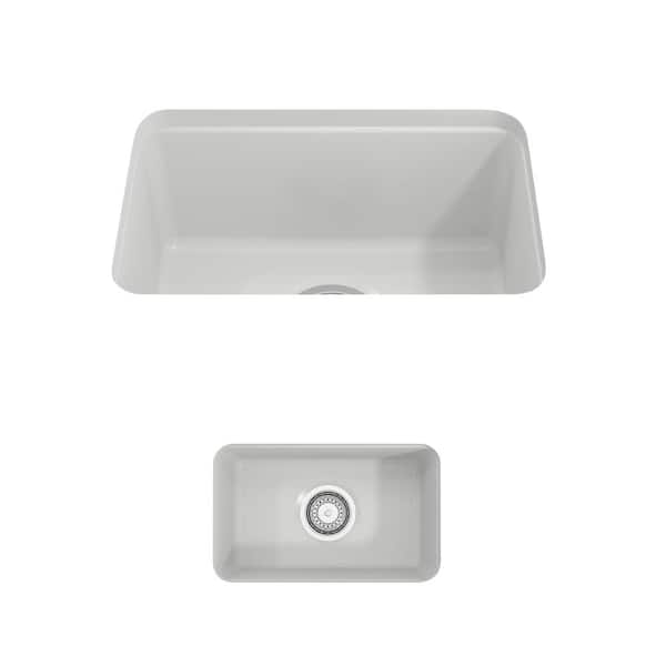 BOCCHI Sotto Drop-in/Undermount Fireclay 12 in. Single Bowl Kitchen Sink with Strainer in Matte White