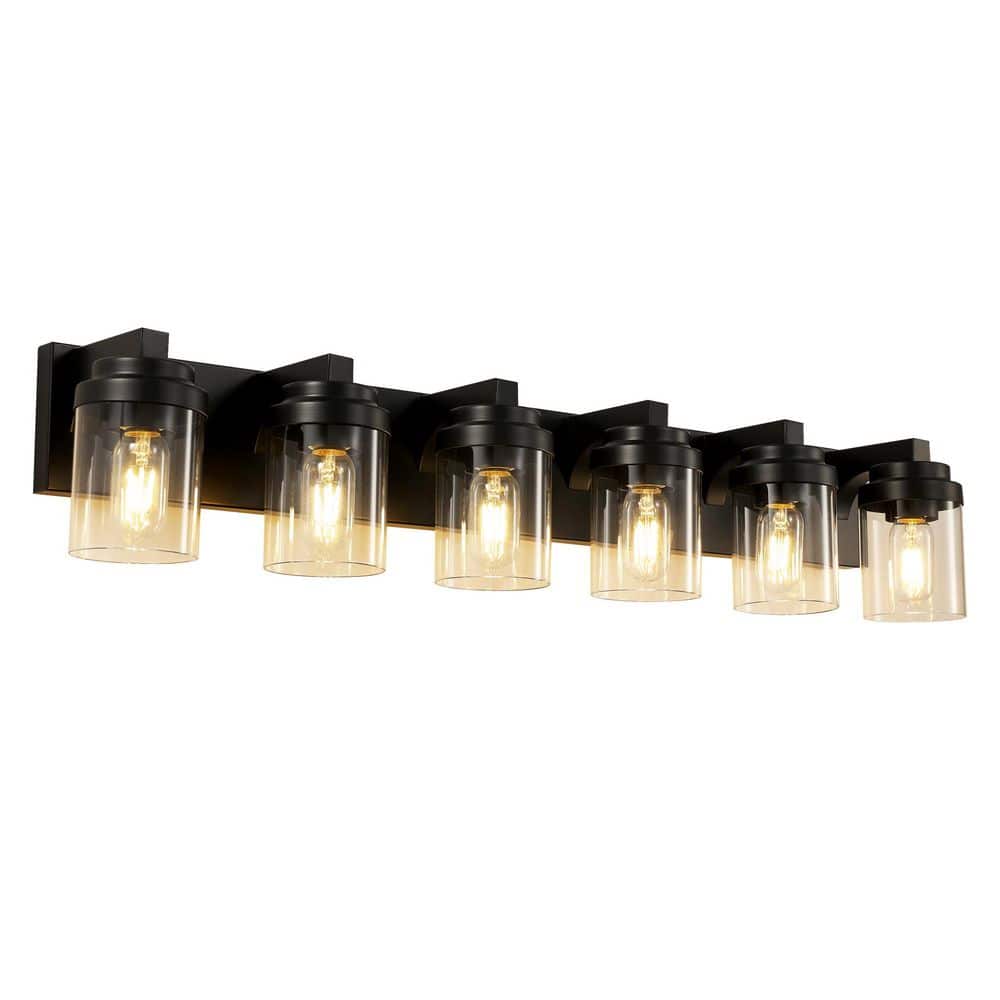37.5 in. 6-Light Modern Matte Black Vanity Light Fixtures with Clear Glass Shades E26 Base Wall Mount for Bathroom price history on PriceWatchPro