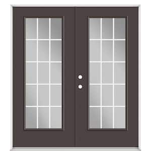 72 in. x 80 in. Willow Wood Fiberglass Prehung Right-Hand Inswing GBG 15-Lite Clear Glass Patio Door with Vinyl Frame