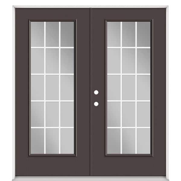 Masonite 72 in. x 80 in. Willow Wood Fiberglass Prehung Right-Hand Inswing GBG 15-Lite Clear Glass Patio Door with Vinyl Frame