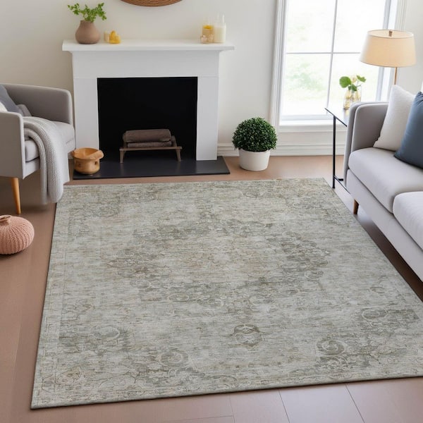 Mayfield Premium Machine Washable Abstract AMF1238 Putty 10 ft. x 14 ft. Area Rug