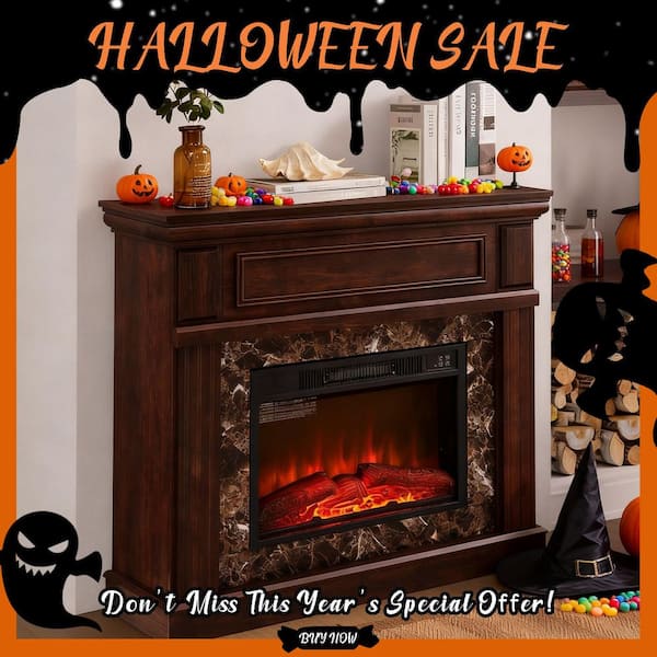 SUNRINX 41 in. W Freestanding Wooden Electric Fireplace with Mantel and Remote Control in Cherry