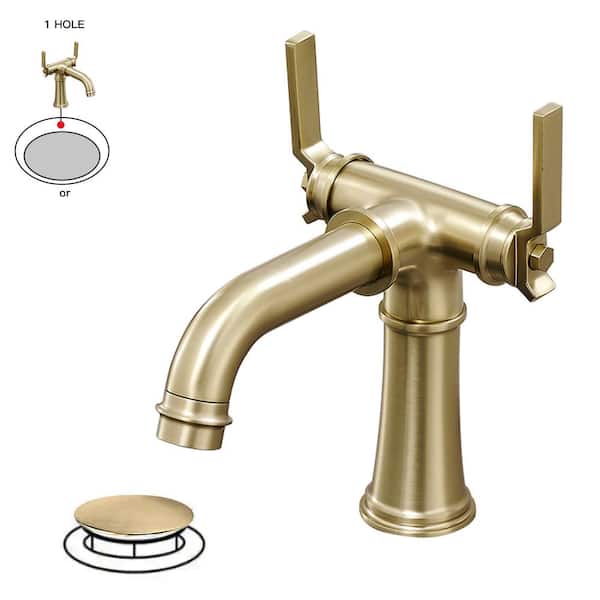 BWE Double Handle Industrial Style Bathroom Faucet Lavatory Mixer Tap Commercial Vanity In Brushed Gold
