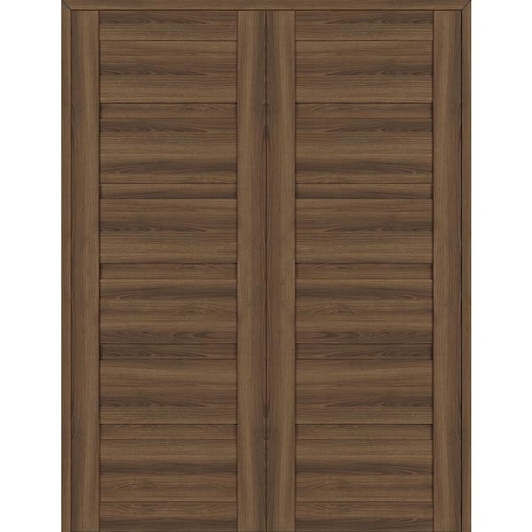 Belldinni Louver 64 in. x 95.25 in. Both Active Pecan Nutwood Wood Composite Double Prehung Interior Door