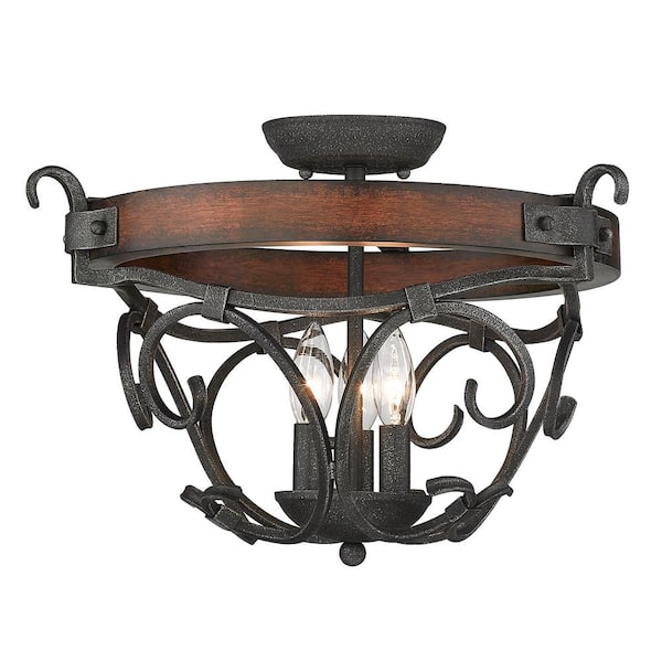 Golden Lighting Madera 3-Light Black Iron Semi-Flush