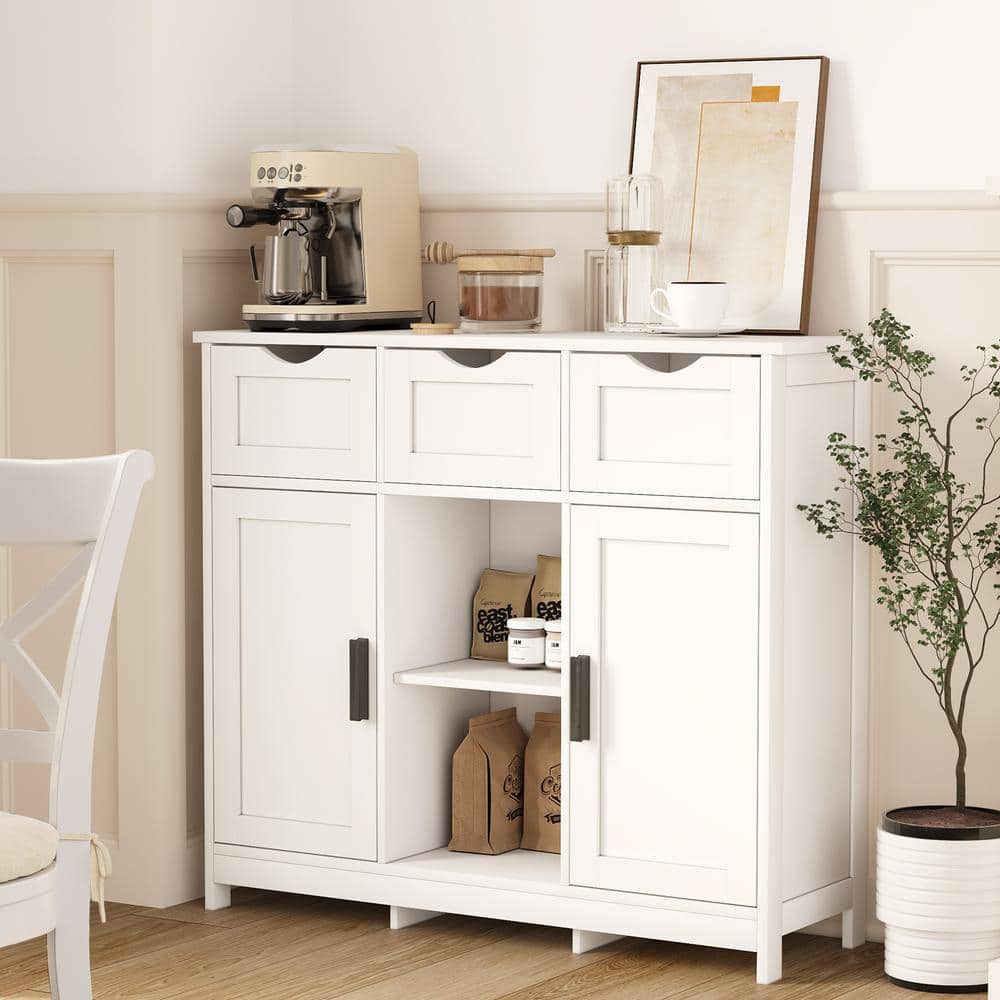 White MDF Freestanding Cabinet with Adjustable Shelving