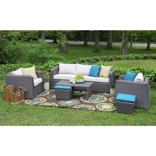 AE Outdoor Whitmire 6-Piece All-Weather Wicker Patio Deep Seating Set with Sunbrella Beige Cushions