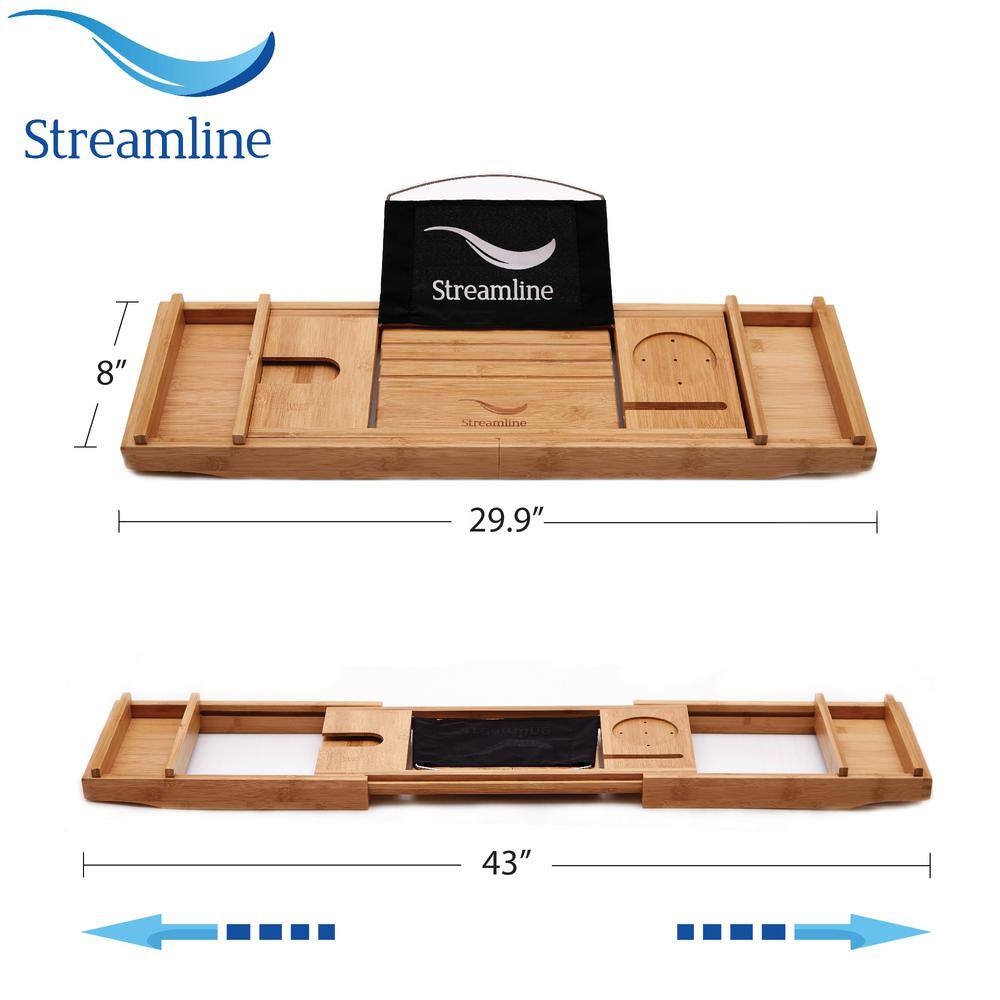 Glossy White Freestanding Acrylic Bathtub with Bamboo Tray