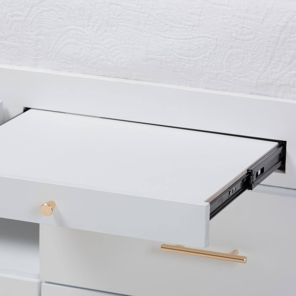 White Twin Wood Frame Storage Bed with Pull-Out Desk