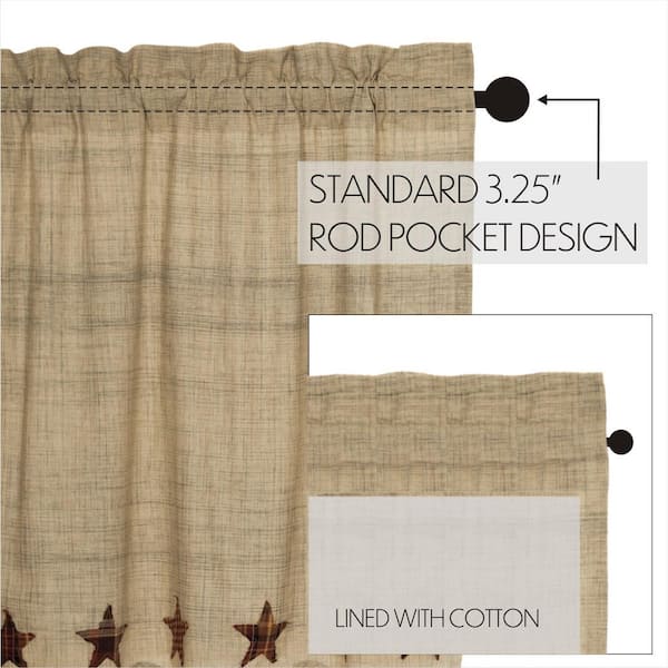 VHC Brands Star Cotton Primitive Curtains Rod Pocket Tie Back(s) Appliqued Panel Pair, of King, Raven Black