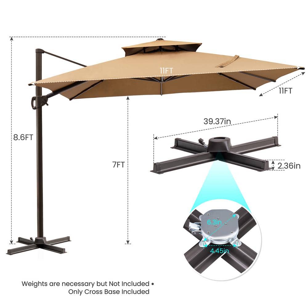 11 ft. Tan Square Cantilever Patio Umbrella with Metal Pole
