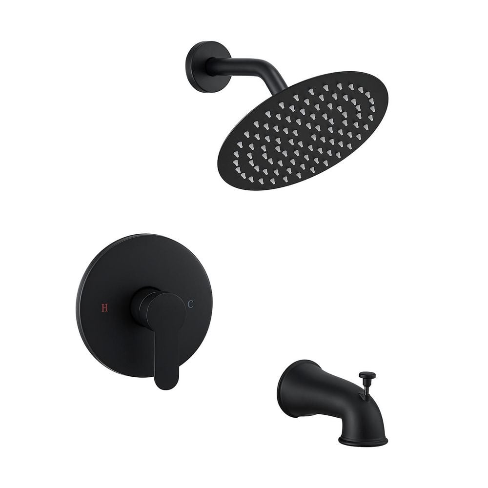 1-Spray Patterns with 1.8 GPM 7.87 in. Round Wall Mount Rain Fixed Shower Head with Tub Spout in Black price history on PriceWatchPro