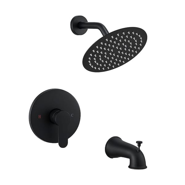 1-Spray Patterns with 1.8 GPM 7.87 in. Round Wall Mount Rain Fixed Shower Head with Tub Spout in Black