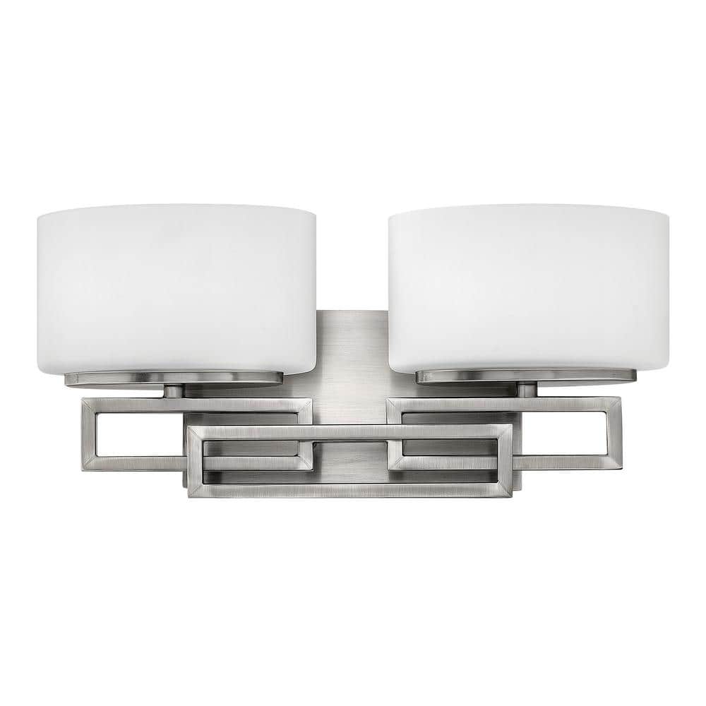 Lanza Chic Antique Nickel 2-Light Outdoor Bath Sconce with Etched Opal Shade