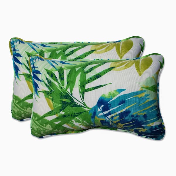 Pillow Perfect Floral Blue Rectangular Outdoor Lumbar Throw Pillow 2-Pack