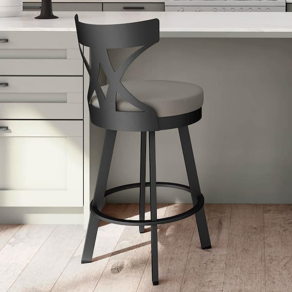 Amisco Washington 30" Taupe Grey Faux Leather / Black Metal Swivel Bar Stool
