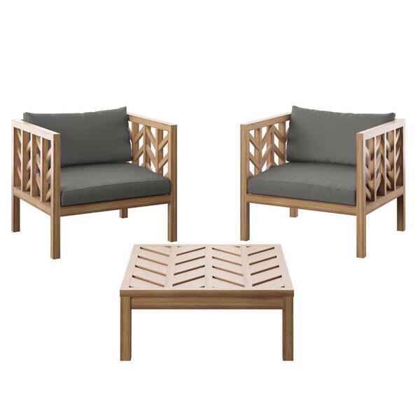 TK CLASSICS 3Piece Acacia Outdoor Conversation Set 3CS7812KITGREY