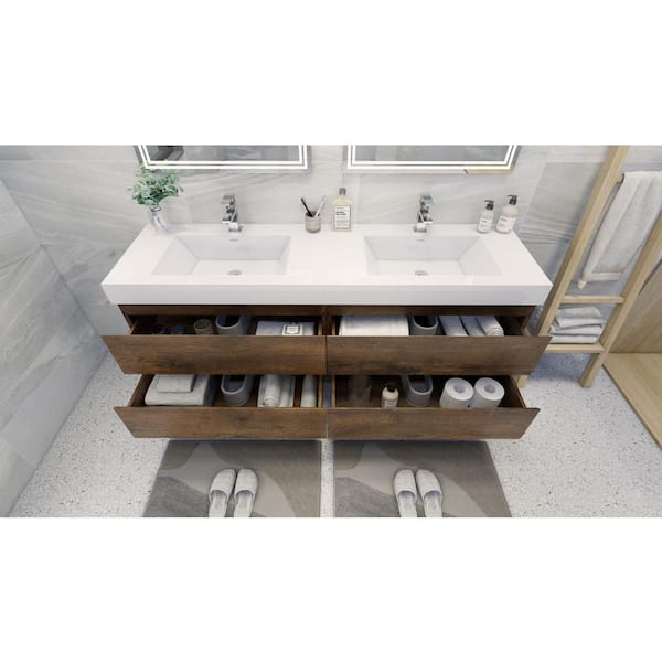 Moreno Bath Fortune 72 In W Vanity Rosewood With Reinforced Acrylic Top White Basins Mof72d Rw - Reinforced Acrylic Composite Bathroom Sink