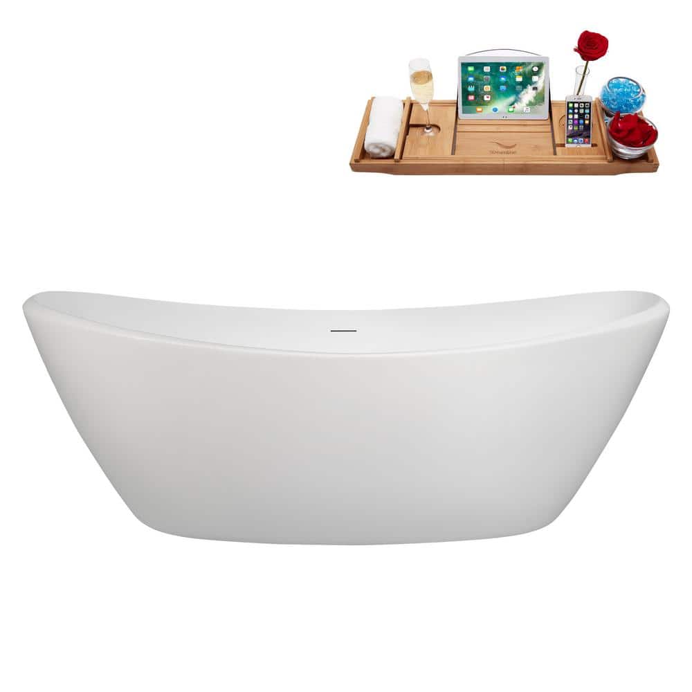 75 in. x 35 in. Acrylic Freestanding Soaking Bathtub in Glossy White with Brushed Gold Drain, Bamboo Tray price history on PriceWatchPro