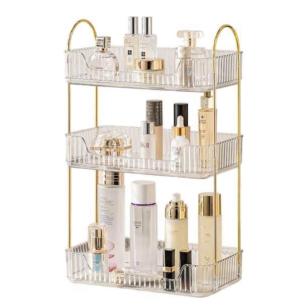Plastic 3 Tier Bathroom Organizer Countertop Makeup Perfume Tray Skincare Organizer for Bathroom Dresser Vanity in White