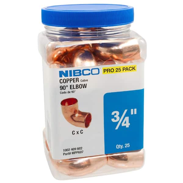 Everbilt 3/4 in. Wrot Copper 90-Degree Cup x Cup Elbow Fitting Pro Pack (25-Pack)