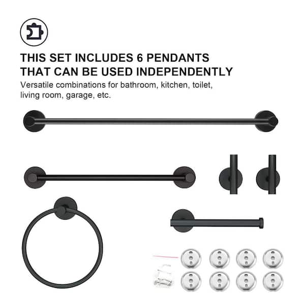 No-Punch Bathroom Pendant Set Towel Bar Towel Ring Single Bar Hook Paper Towel  Holder Black Bathroom Hardware Set Black - China Punch Bathroom Pendant  Set, Single Bar Hook