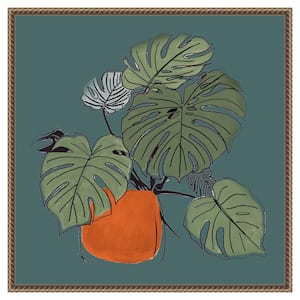 "The Retro Pot On Teal II" by Patricia Pinto 1-Piece Floater Frame Giclee Home Canvas Art Print 22 in. x 22 in.