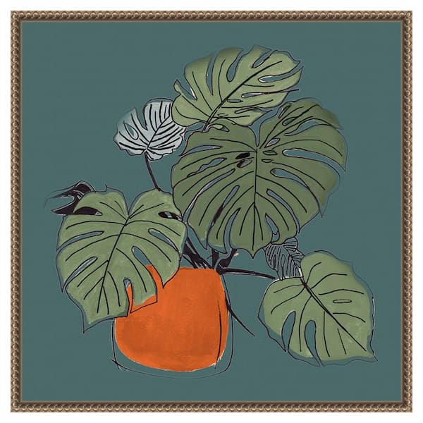Amanti Art "The Retro Pot On Teal II" by Patricia Pinto 1-Piece Floater Frame Giclee Home Canvas Art Print 22 in. x 22 in.