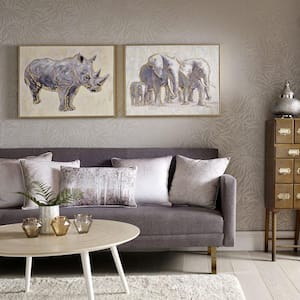 24 in. x 31 in. "Metallic Elephant Family" Print Framed Canvas Wall Art