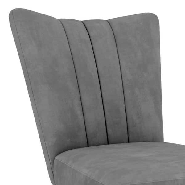 GOJANE Gray Velvet Upholstered Back Dining Side Chair with StableSteel ...