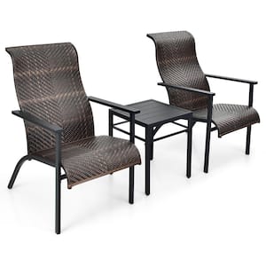3-Piece Rattan Bistro Chair Set Patio Furniture Set W/Table Mix Brown