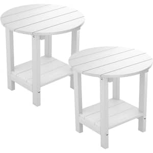 17-5/8 in. H White Round Plastic Adirondack Outdoor Patio Side Table (2-Pack)